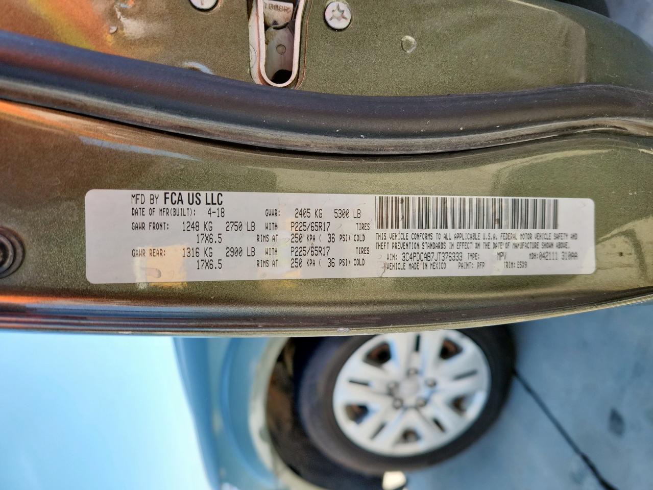 2018 Dodge Journey Se VIN: 3C4PDCAB7JT376333 Lot: 62609535