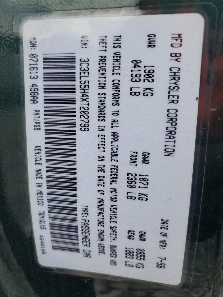 1999 Chrysler Sebring Jxi VIN: 3C3EL55H4XT202799 Lot: 62829545