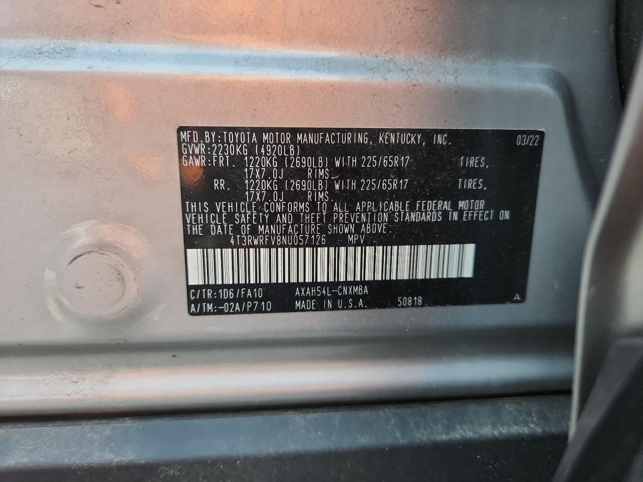 TOYOTA RAV4 2022 VIN 4T3RWRFV8NU057126 photo 12