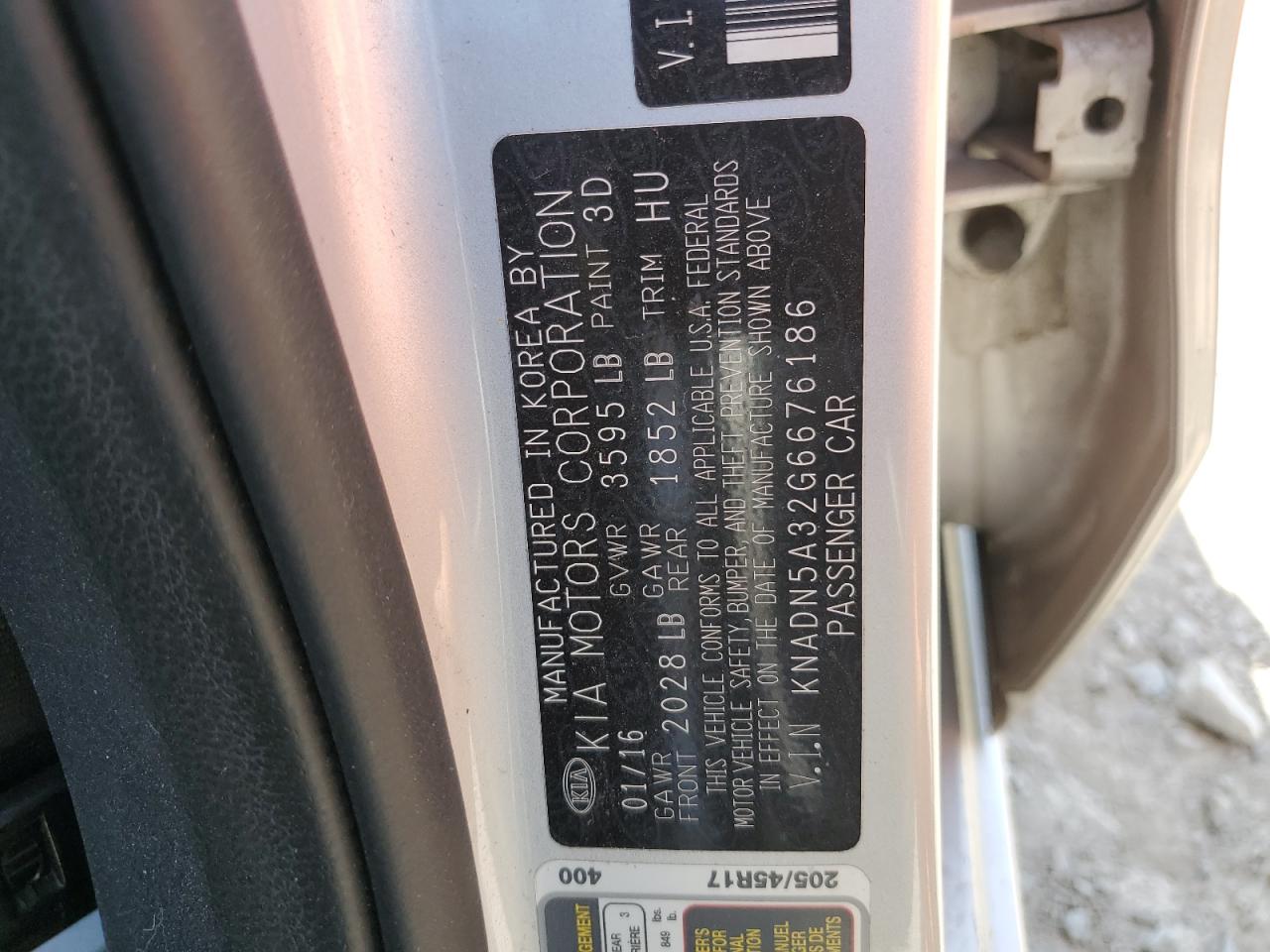 2016 Kia Rio Ex VIN: KNADN5A32G6676186 Lot: 61621635