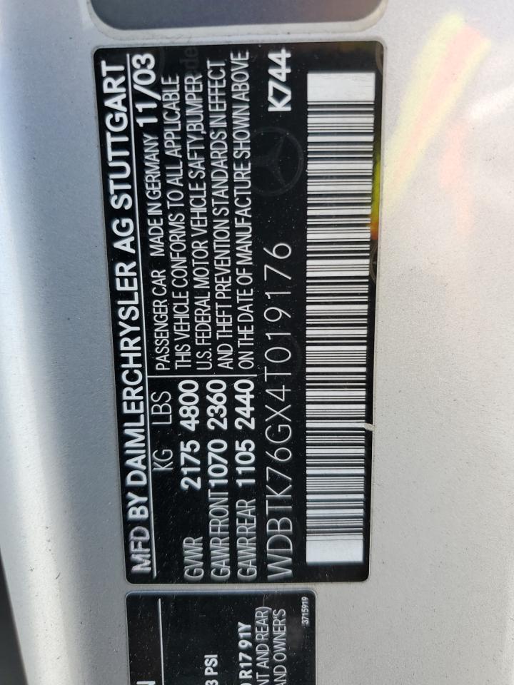 2004 Mercedes-Benz Clk 55 Amg VIN: WDBTK76GX4T019176 Lot: 61093555