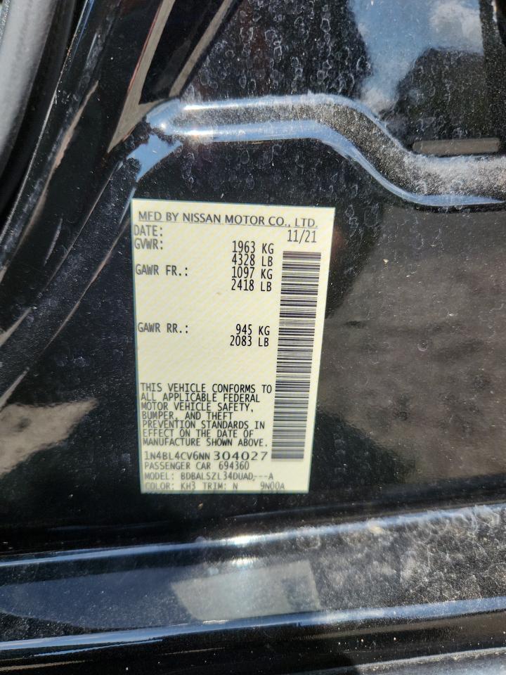 2022 Nissan Altima Sr VIN: 1N4BL4CV6NN304027 Lot: 62167635