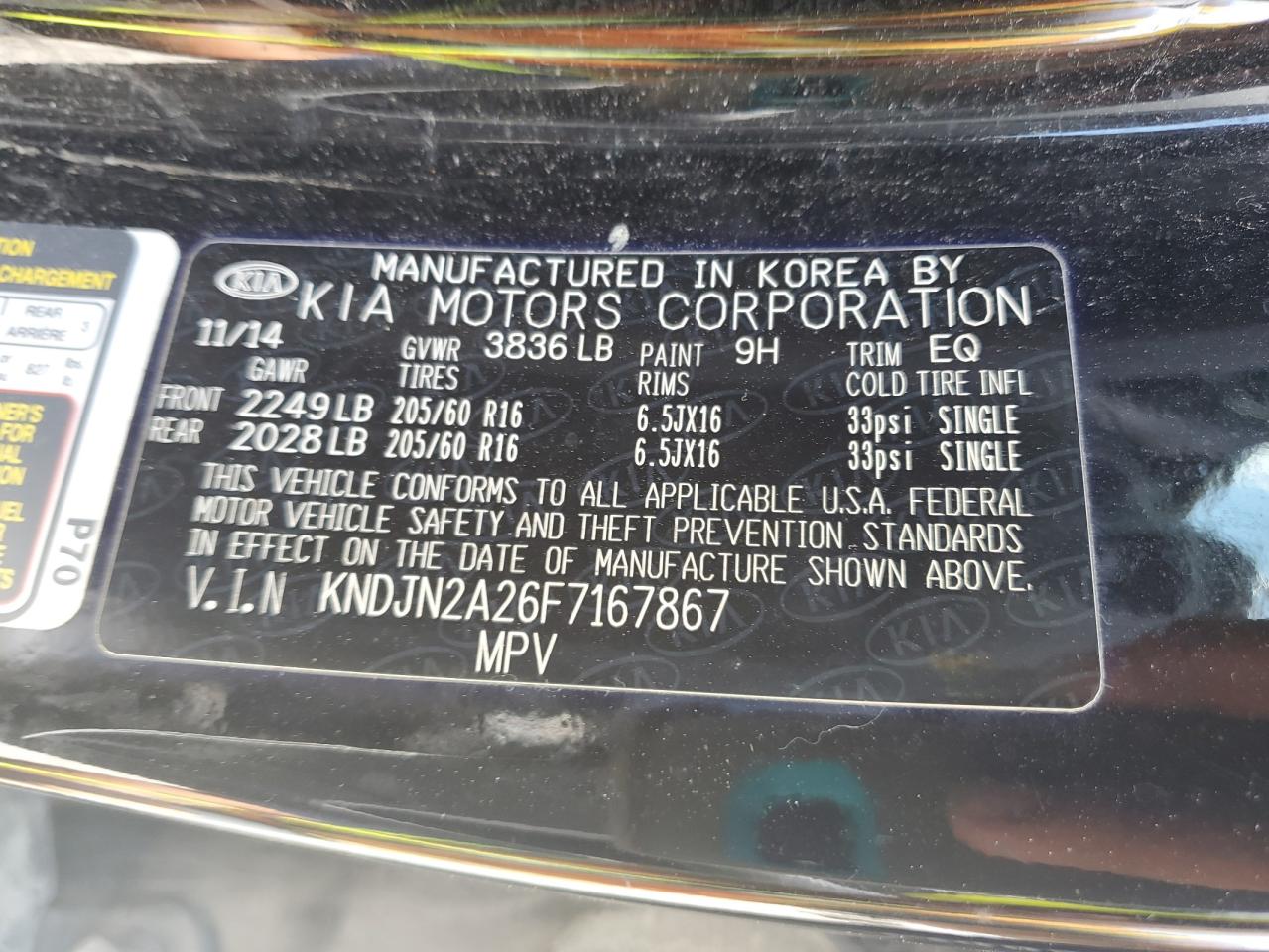 2015 Kia Soul VIN: KNDJN2A26F7167867 Lot: 62833625