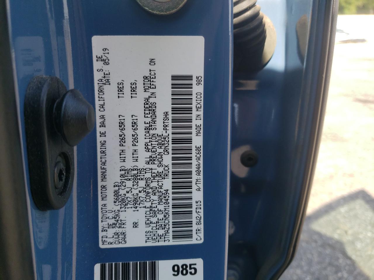 TOYOTA TACOMA 2019 VIN 3TMAZ5CN5KM104594 photo 12