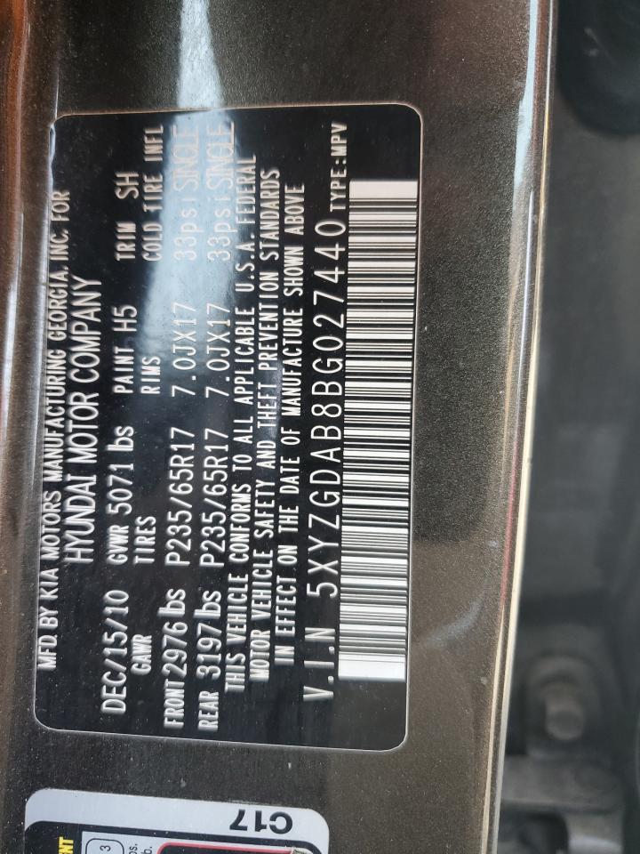 2011 Hyundai Santa Fe Gls VIN: 5XYZGDAB8BG027440 Lot: 59920085