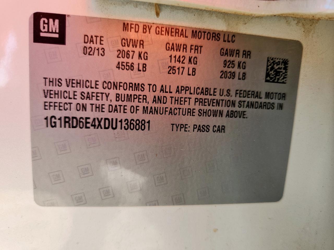2013 Chevrolet Volt VIN: 1G1RD6E4XDU136881 Lot: 62094535