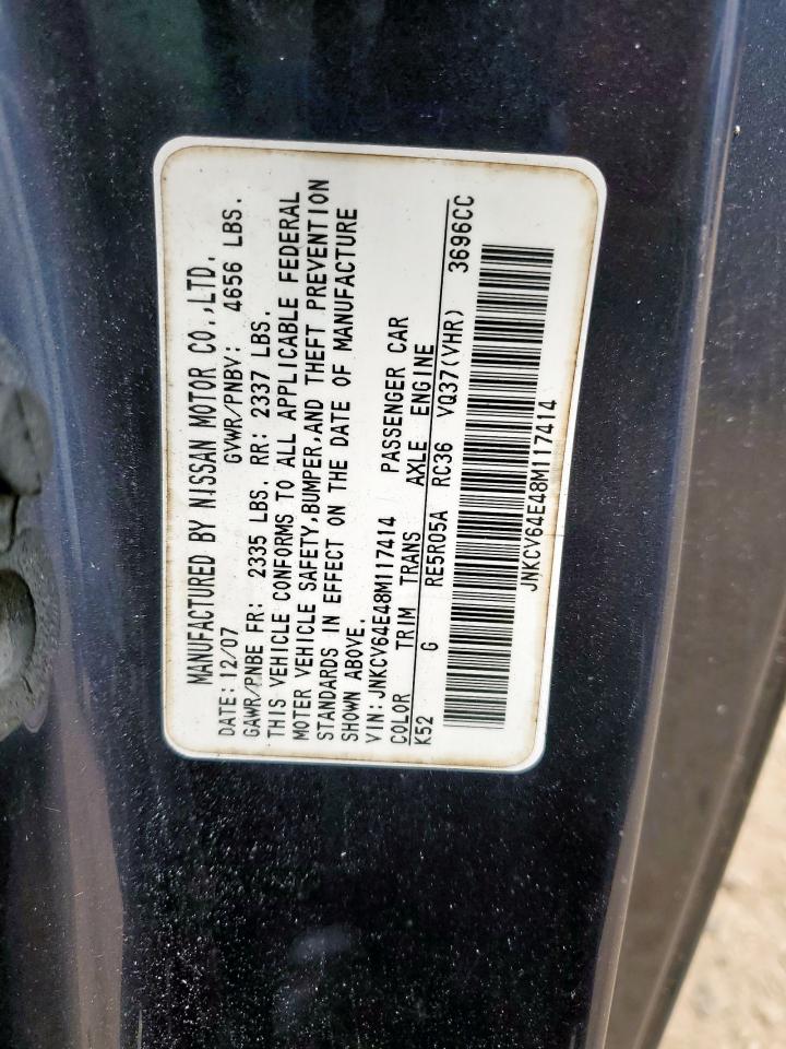 2008 Infiniti G37 Base VIN: JNKCV64E48M117414 Lot: 59776215