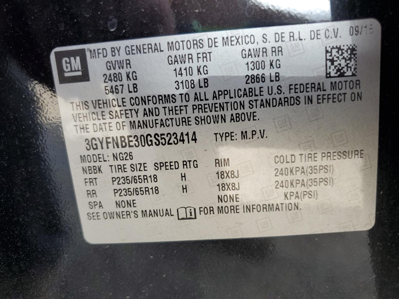 2016 Cadillac Srx Luxury Collection VIN: 3GYFNBE30GS523414 Lot: 62719665