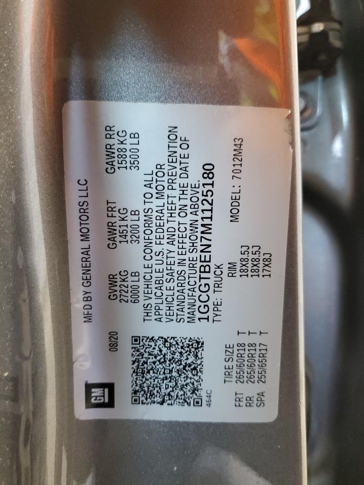 2021 Chevrolet Colorado VIN: 1GCGTBEN7M1125180 Lot: 62216985