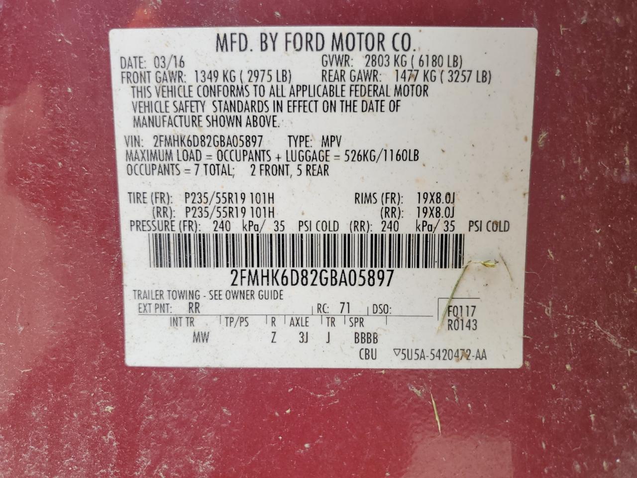 2016 Ford Flex Limited VIN: 2FMHK6D82GBA05897 Lot: 60690295