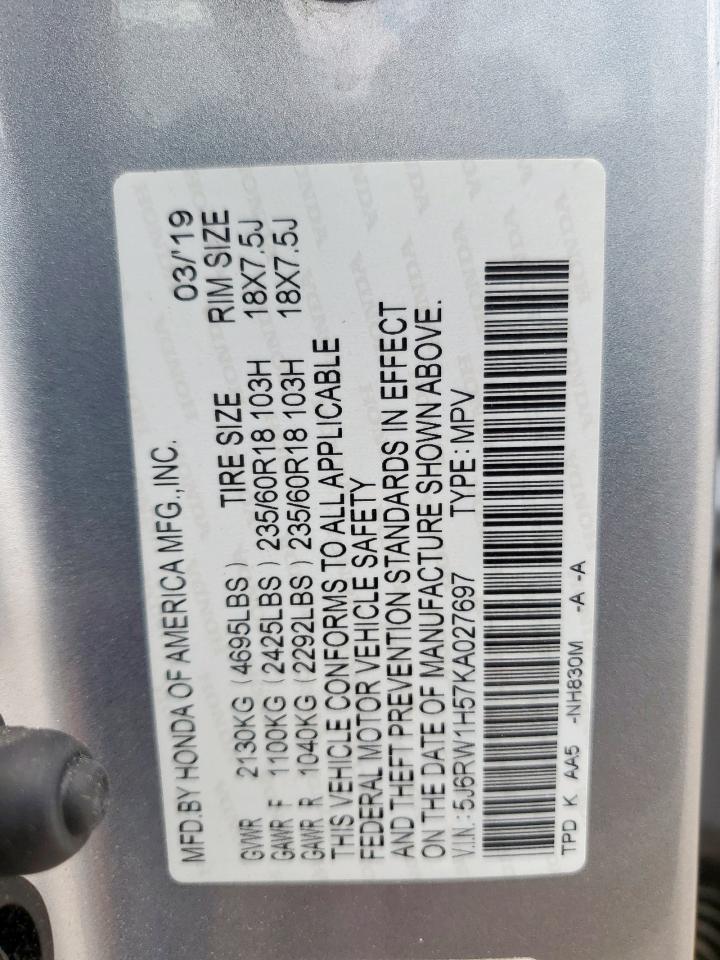 2019 Honda Cr-V Ex VIN: 5J6RW1H57KA027697 Lot: 61871335