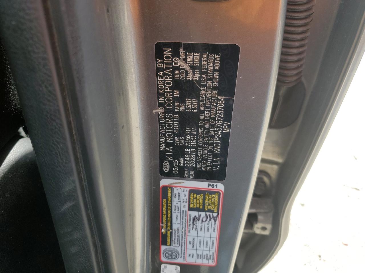 2016 Kia Soul + VIN: KNDJP3A57G7237064 Lot: 62281335