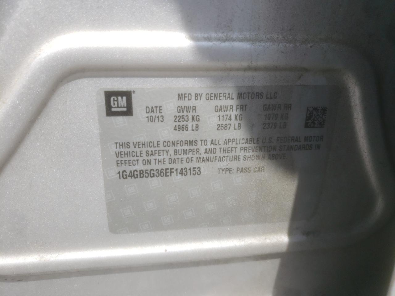 2014 Buick Lacrosse VIN: 1G4GB5G36EF143153 Lot: 59678185