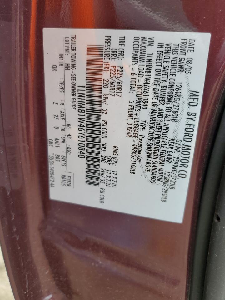 2006 Lincoln Town Car Signature VIN: 1LNHM81W46Y610840 Lot: 61987125