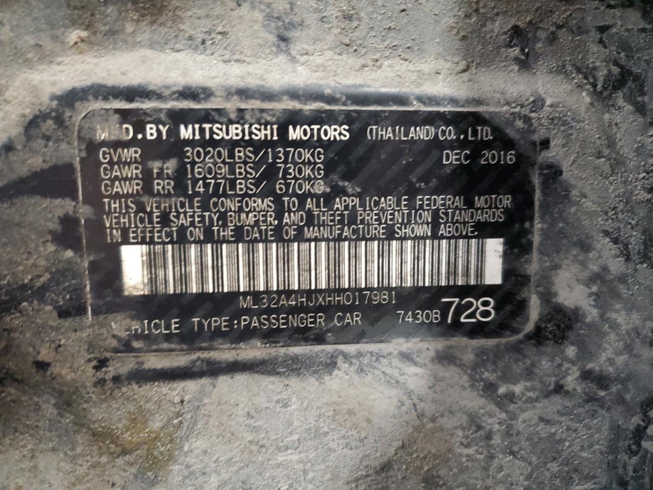 2017 Mitsubishi Mirage Se VIN: ML32A4HJXHH017981 Lot: 62538315