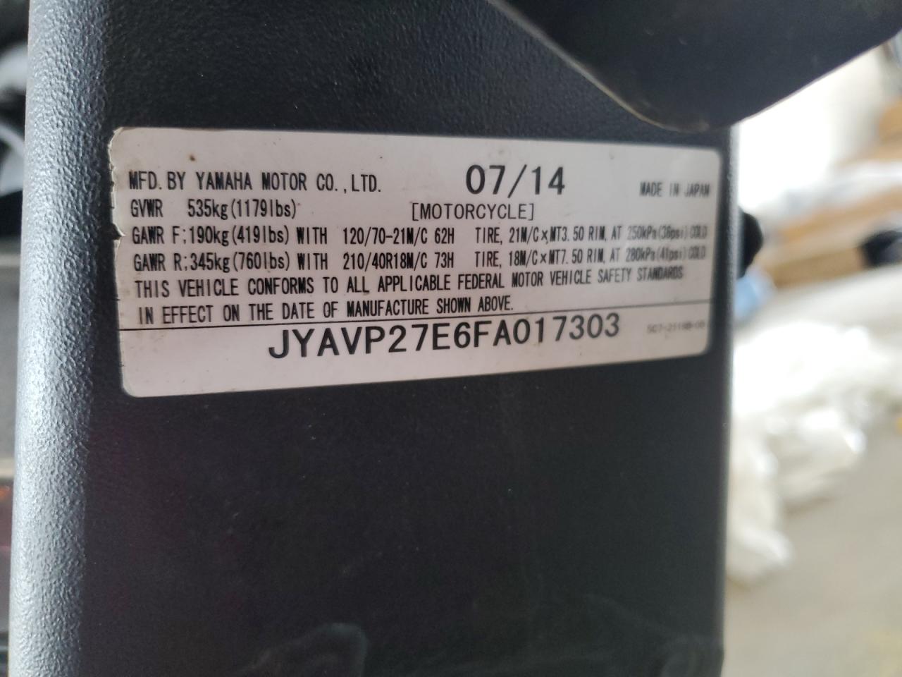 2015 Yamaha Xv1900 Cu VIN: JYAVP27E6FA017303 Lot: 61426625