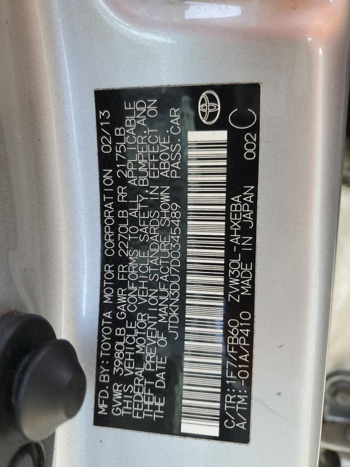 2013 Toyota Prius VIN: JTDKN3DU7D0345489 Lot: 62746475