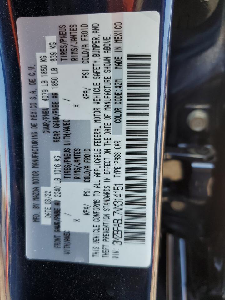 MAZDA 3 2022 VIN 3MZBPABL7NM314151 zdjęcie 13