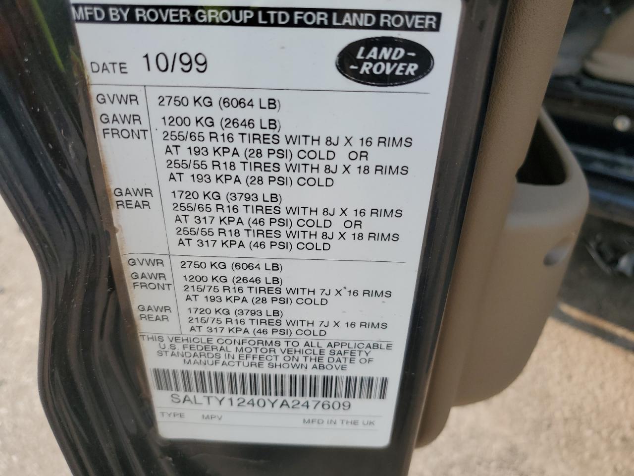 2000 Land Rover Discovery Ii VIN: SALTY1240YA247609 Lot: 58984765