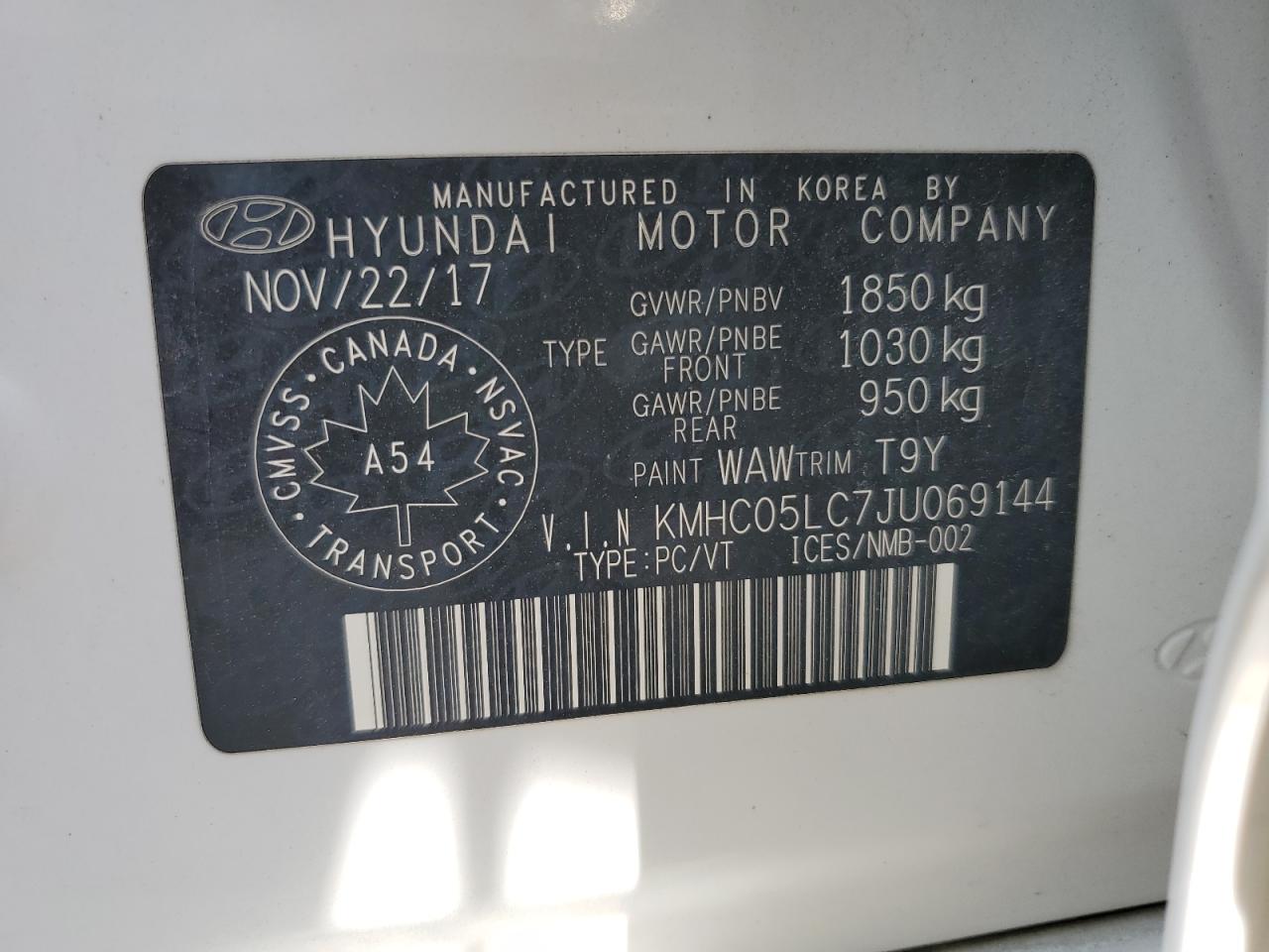 2018 Hyundai Ioniq Limited VIN: KMHC05LC7JU069144 Lot: 61440105