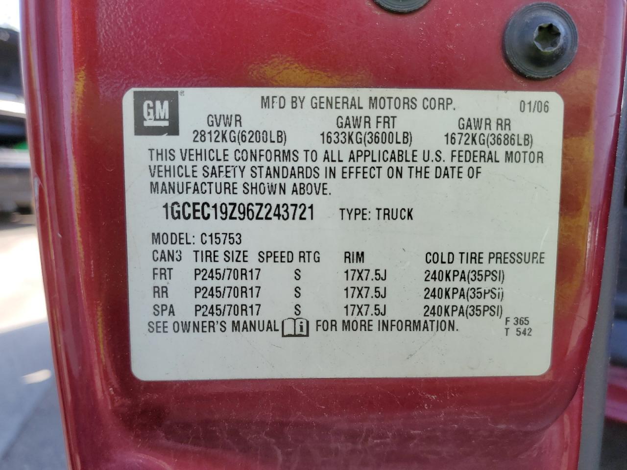 CHEVROLET ALL Models 2006 VIN 1GCEC19Z96Z243721 photo 12