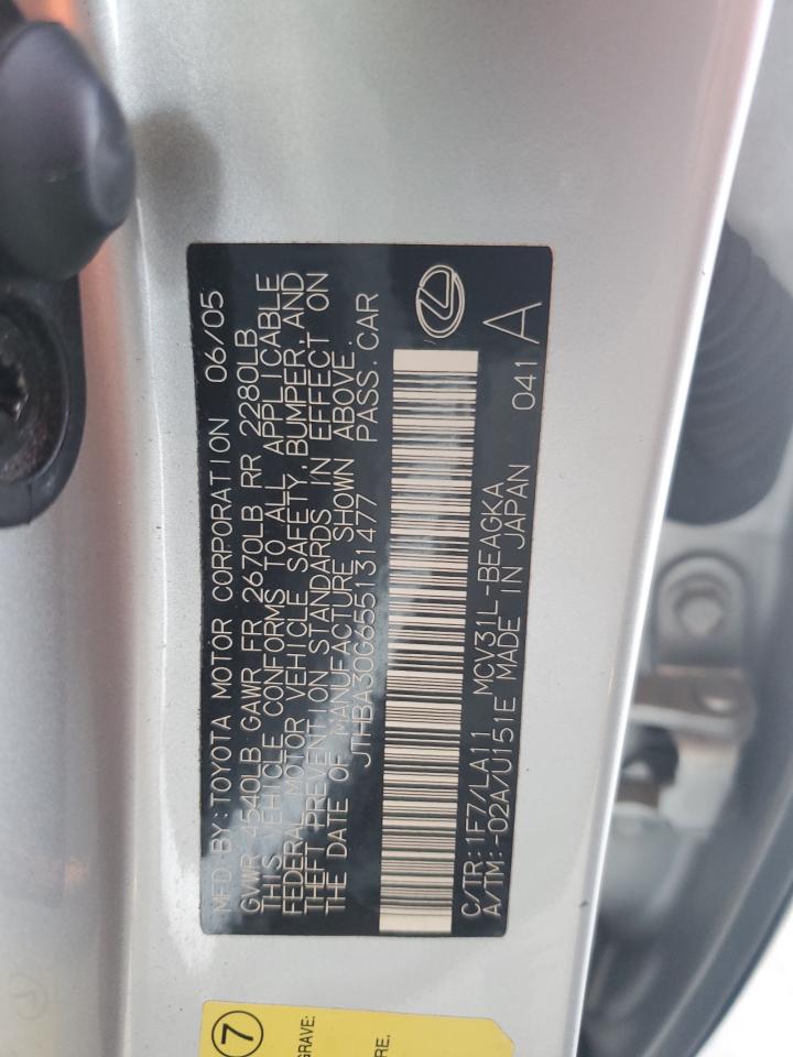 2005 Lexus Es 330 VIN: JTHBA30G655131477 Lot: 62602965
