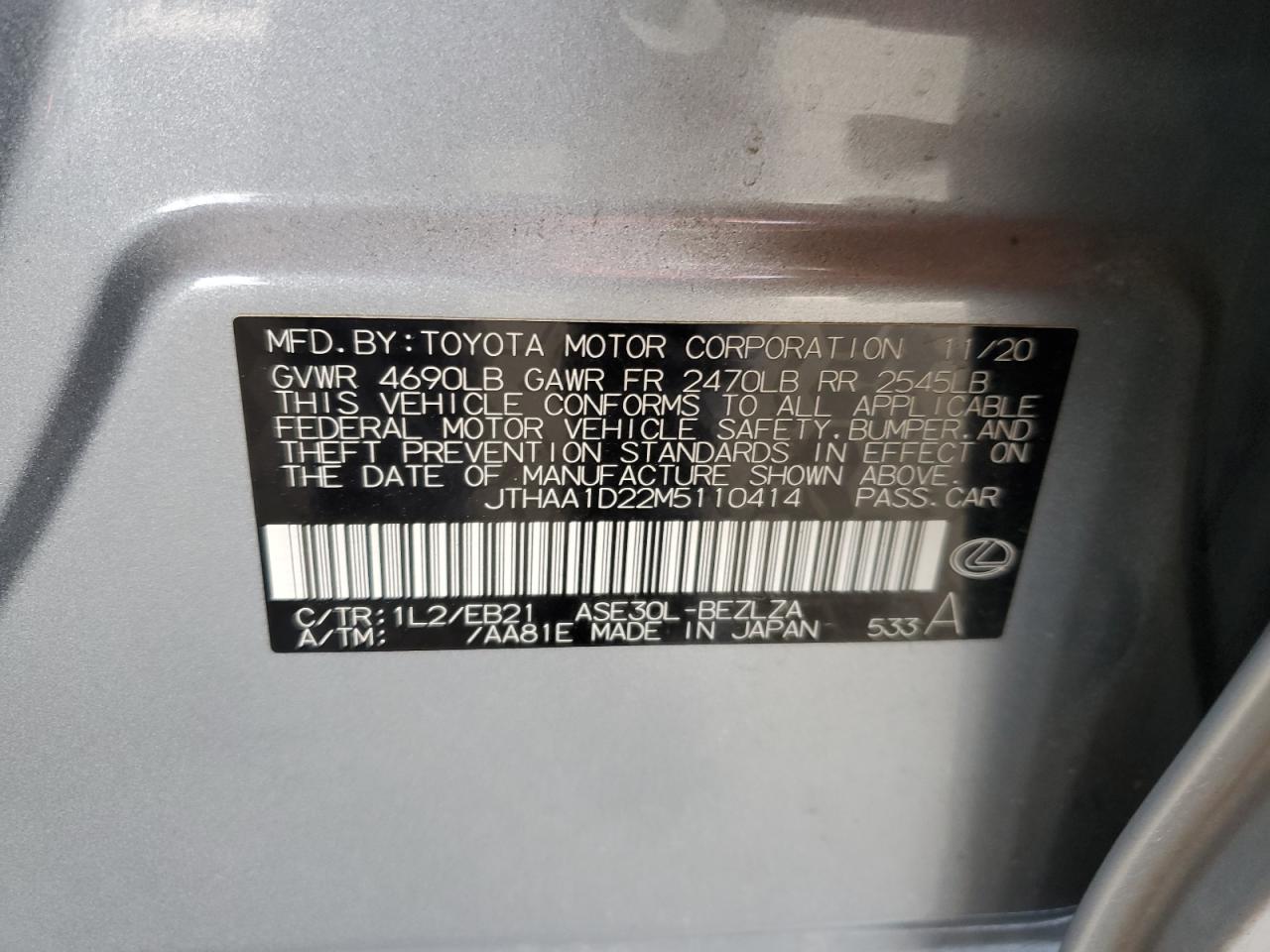 2021 Lexus Is 300 VIN: JTHAA1D22M5110414 Lot: 57652315