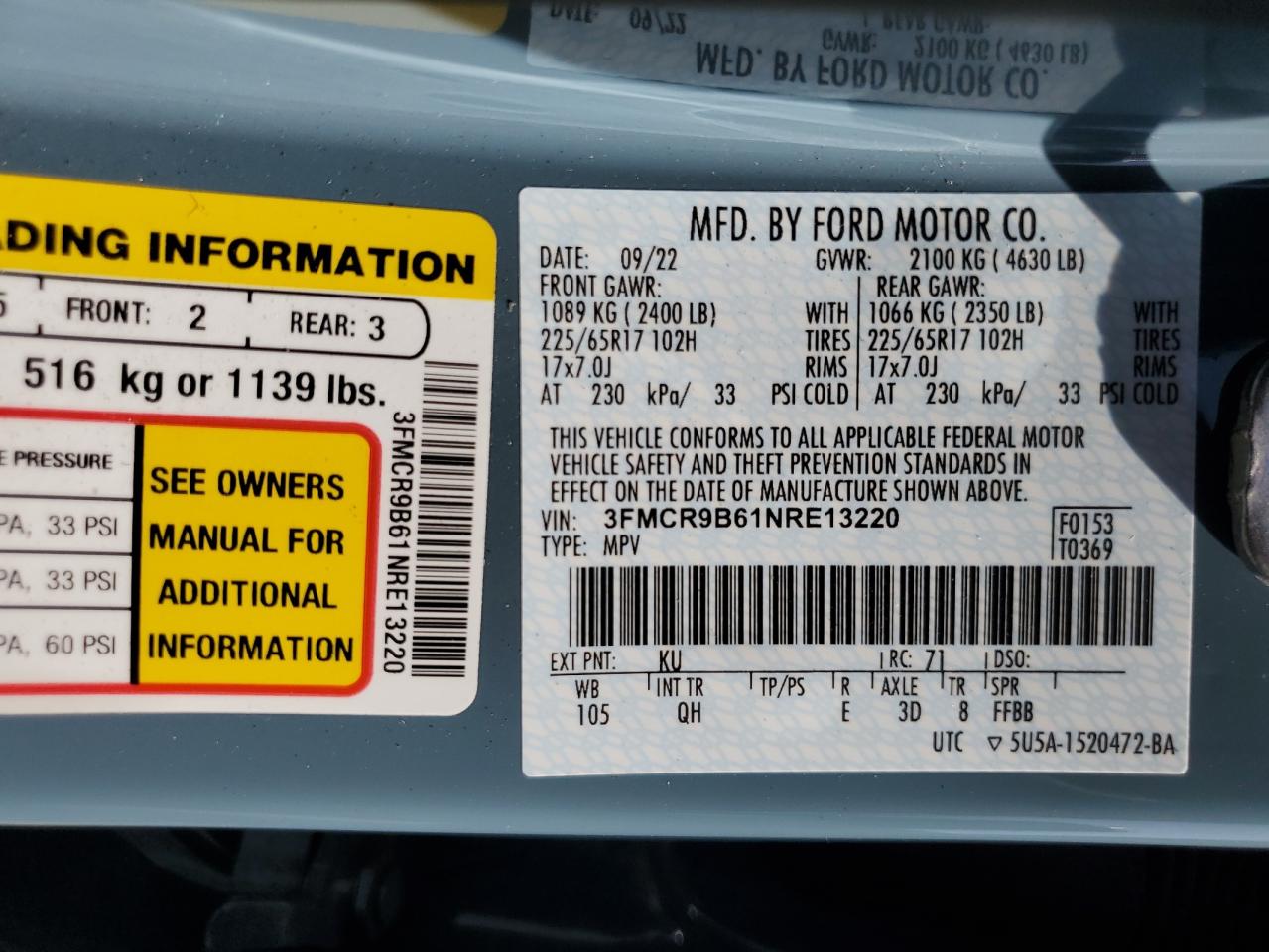 2022 Ford Bronco Sport Big Bend VIN: 3FMCR9B61NRE13220 Lot: 62611705