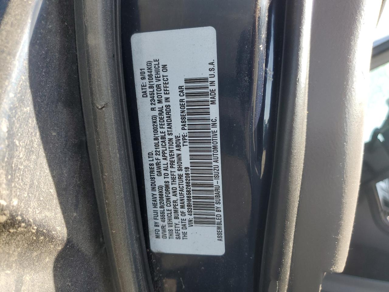 2002 Subaru Legacy Outback VIN: 4S3BH665826620618 Lot: 59016145