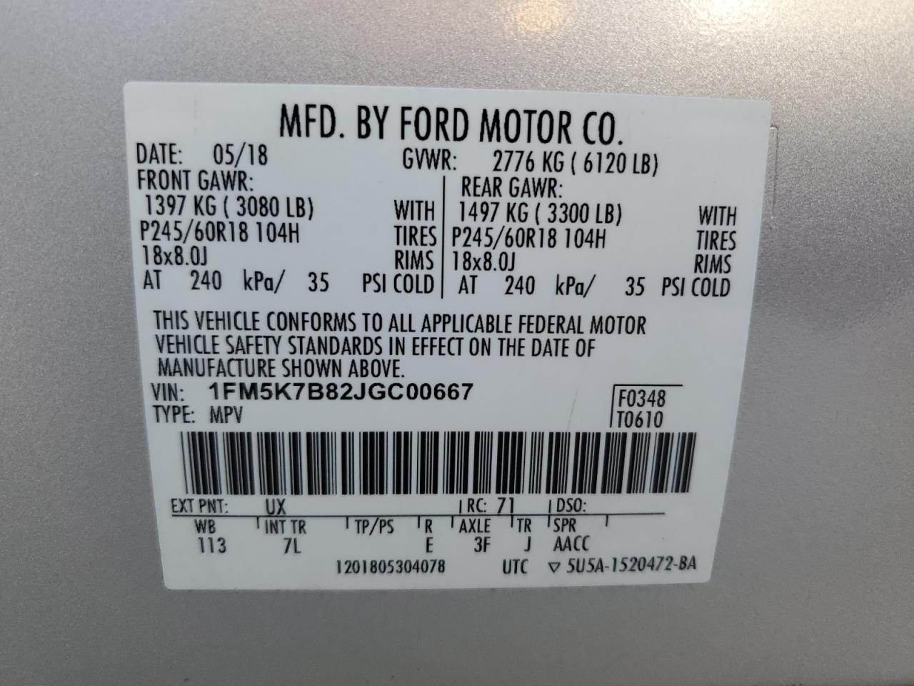 FORD EXPLORER 2018 VIN 1FM5K7B82JGC00667 фото 14