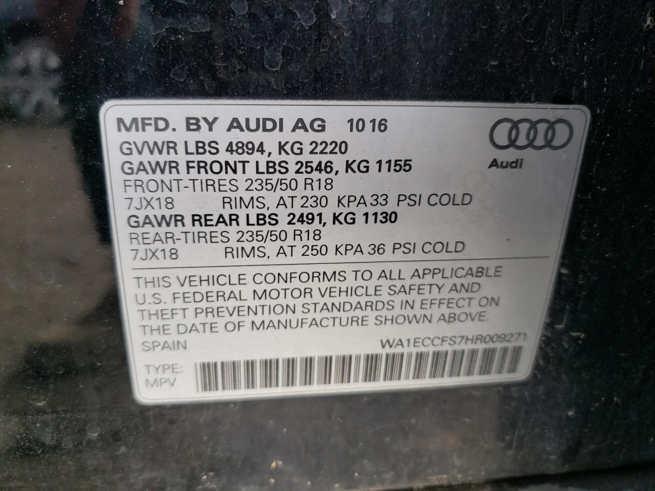 2017 Audi Q3 Premium VIN: WA1ECCFS7HR009271 Lot: 61288575