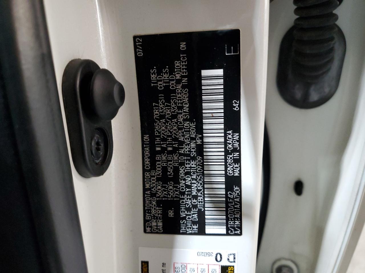2012 Toyota 4Runner Sr5 VIN: JTEBU5JR5C5109709 Lot: 59884605