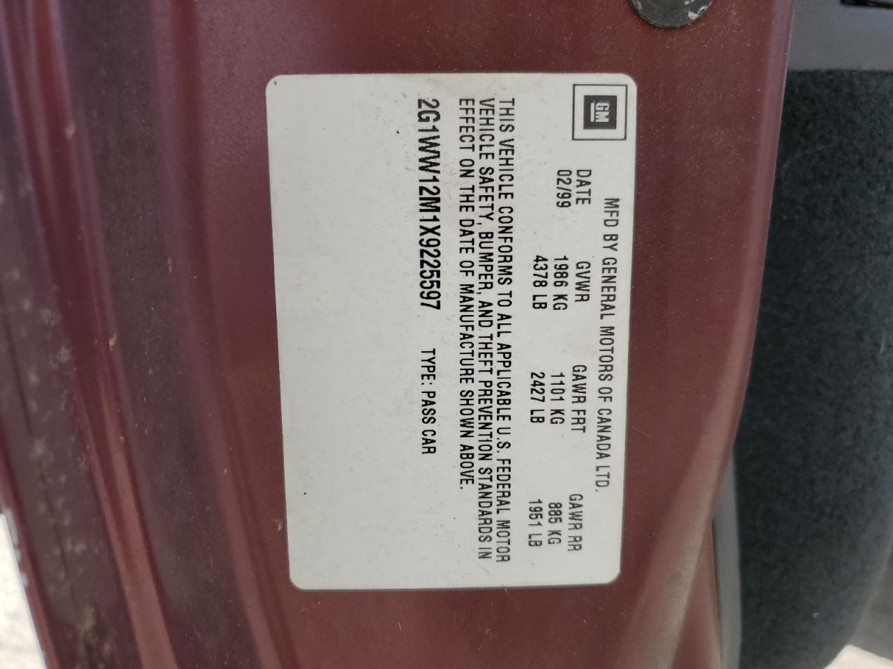 1999 Chevrolet Monte Carlo Ls VIN: 2G1WW12M1X9225597 Lot: 61053435