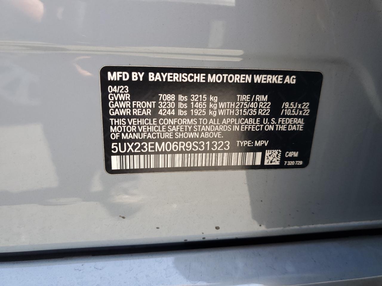 2024 BMW X7 xDrive40I VIN: 5UX23EM06R9S31323 Lot: 62089745
