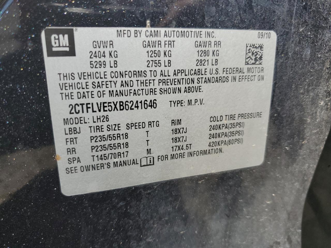 2011 GMC Terrain Slt VIN: 2CTFLVE5XB6241646 Lot: 62234725