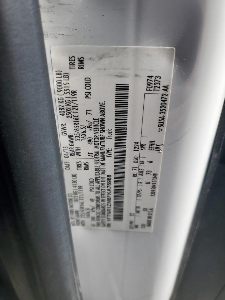 2015 Ford Transit T-250 VIN: 1FTNR1ZM8FKA76988 Lot: 62491225