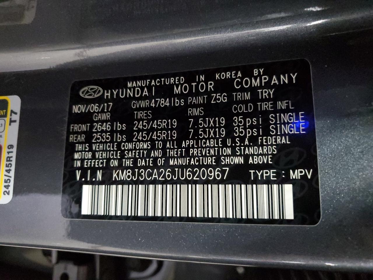 2018 Hyundai Tucson Value VIN: KM8J3CA26JU620967 Lot: 62469195