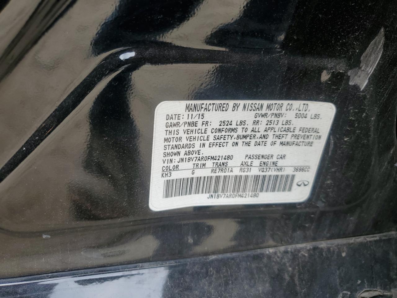 2015 Infiniti Q50 Base VIN: JN1BV7AR0FM421480 Lot: 59763945