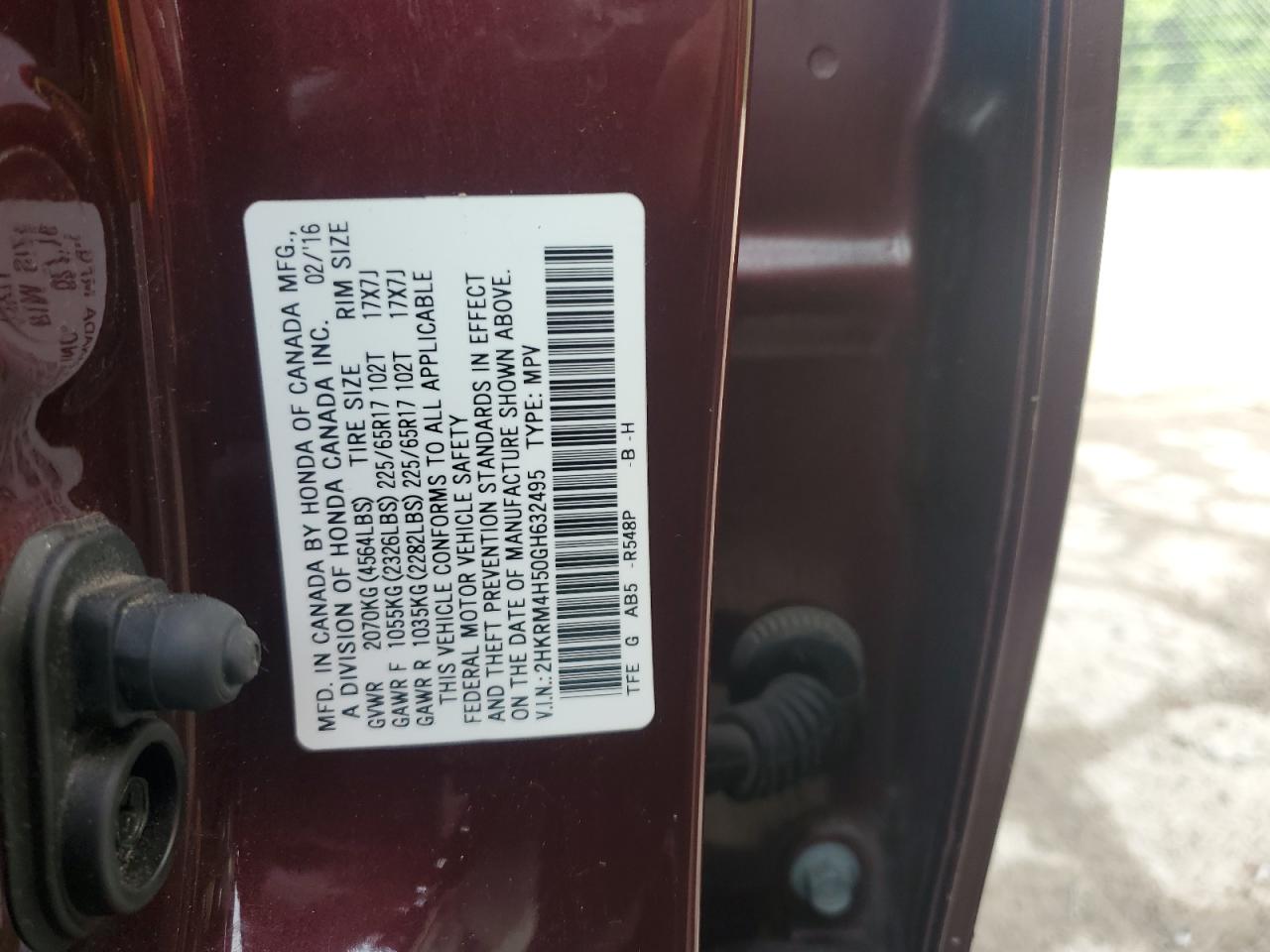 2016 Honda Cr-V Ex VIN: 2HKRM4H50GH632495 Lot: 59789995