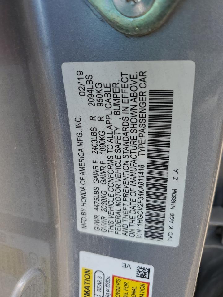HONDA ACCORD 2019 VIN 1HGCV2F34KA011416 photo 12