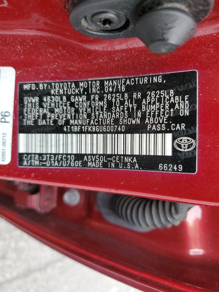 TOYOTA CAMRY 2016 VIN 4T1BF1FK8GU600740 фото 12