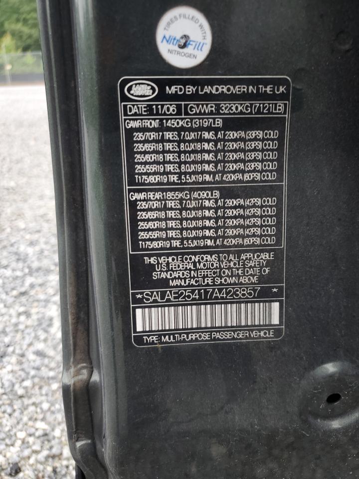 2007 Land Rover Lr3 Se VIN: SALAE25417A423857 Lot: 57549935