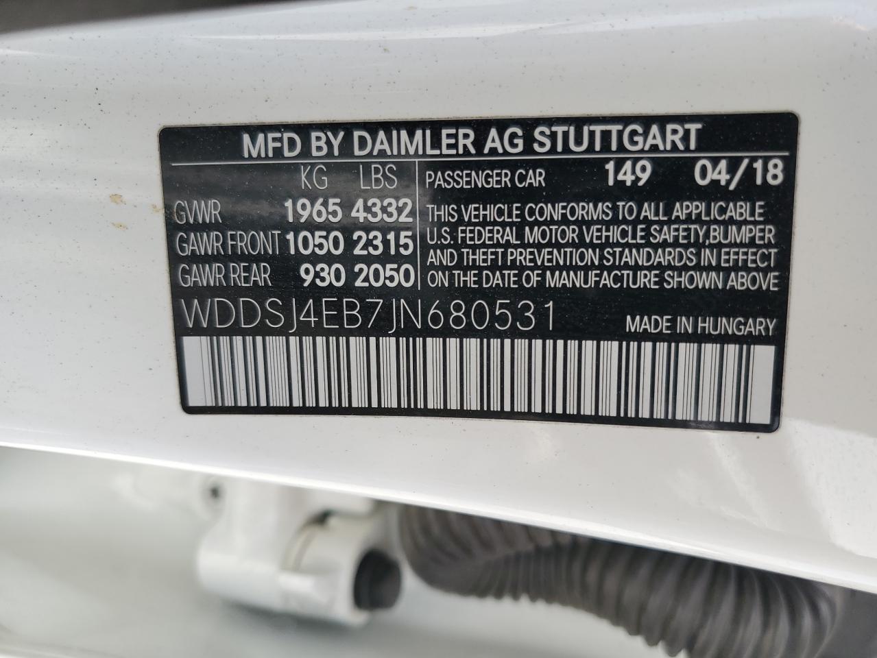 2018 Mercedes-Benz Cla 250 VIN: WDDSJ4EB7JN680531 Lot: 62322135