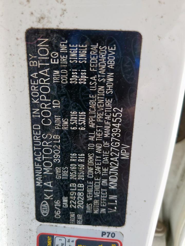 KIA SOUL 2016 VIN KNDJN2A27G7394552 zdjęcie 12