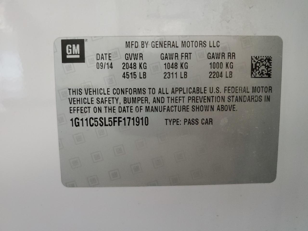 CHEVROLET MALIBU 2015 VIN 1G11C5SL5FF171910 photo 12