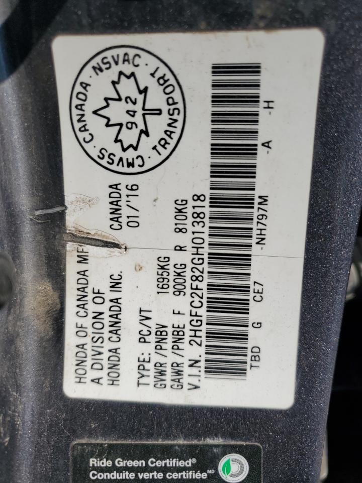 2016 Honda Civic Ex VIN: 2HGFC2F82GH013818 Lot: 62926145