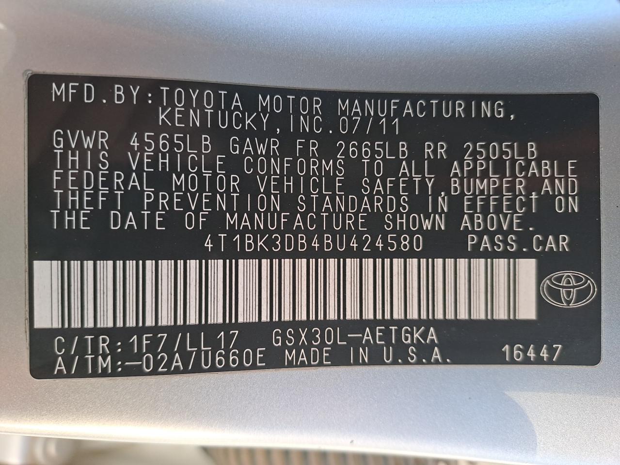 4T1BK3DB4BU424580 - 2001 Toyota Avalon - #58650615