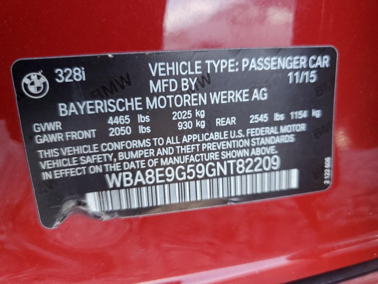 2016 BMW 328 I Sulev VIN: WBA8E9G59GNT82209 Lot: 62496345