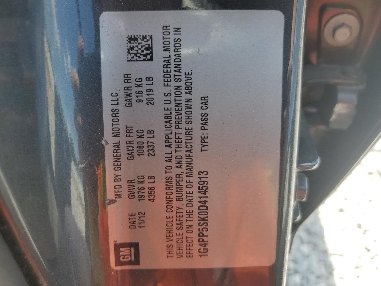 2013 Buick Verano VIN: 1G4PP5SK0D4145913 Lot: 61132455