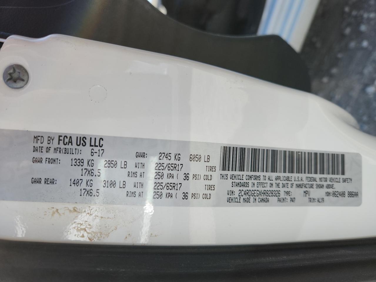 2017 Dodge Grand Caravan Gt VIN: 2C4RDGEGXHR828326 Lot: 61840025